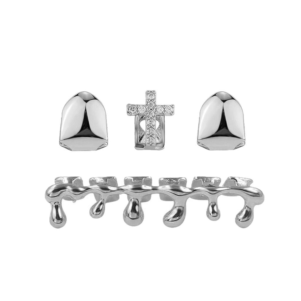 Real Gold Plated Hip-Hop Teeth Brace TEMU Halloween Hot-Selling Gold Teeth Set Rap Versatile Personality Teeth Accessories Wholesale