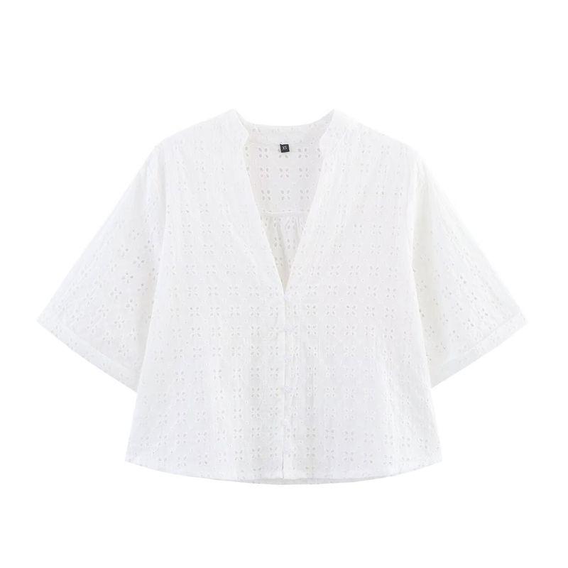 

Kaslead New Women clothes Western Style Fashion Hollow Embroidery Shirts Trousers 2587076 2587077 Top L