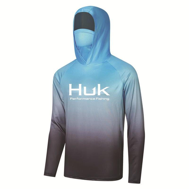 HUK Camo Fishing Jacket Men - Quick-Dry Milk Silk Hooded Sun Insect Protection Outdoor Angling Apparel