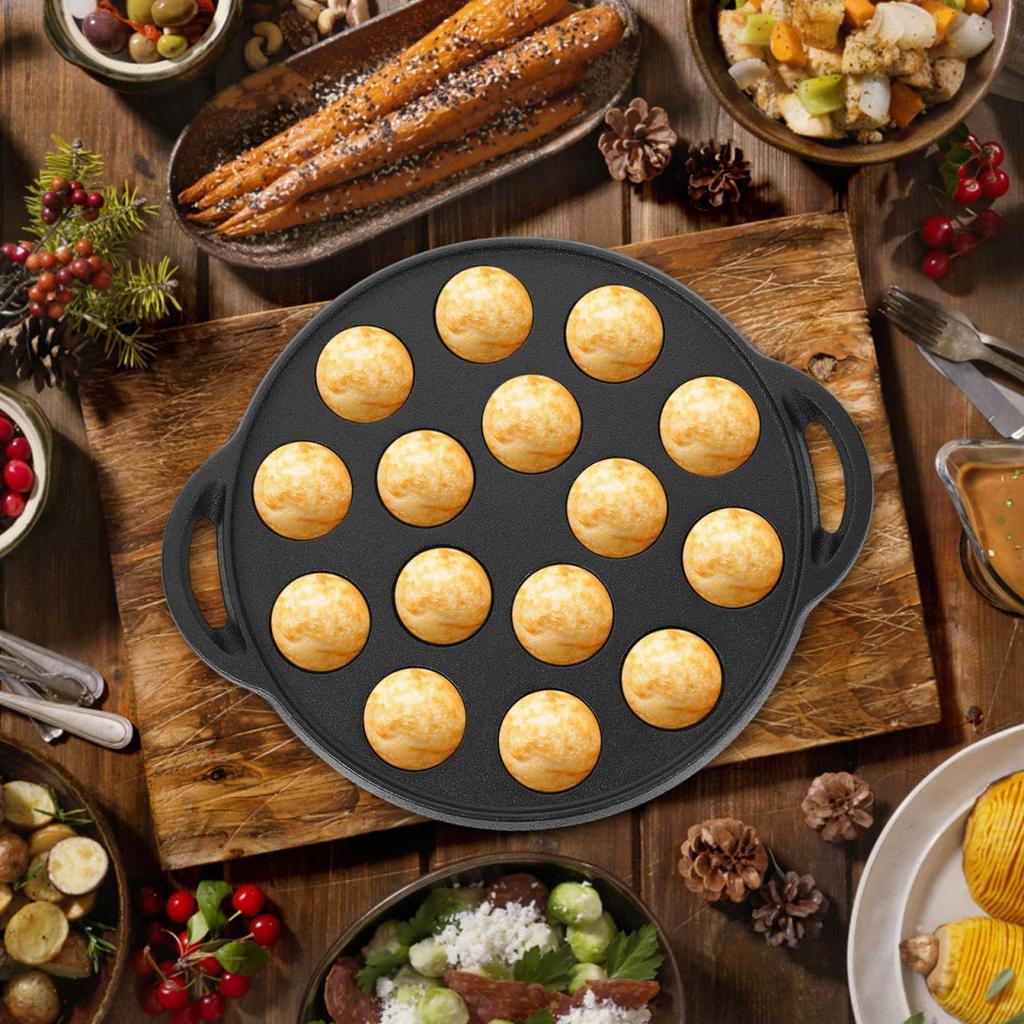 Hemoton Cast Iron Takoyaki Pan, Nonstick Grill Pan, 15 Holes Octopus Ball Meat Ball Griddle, Snail (Black)