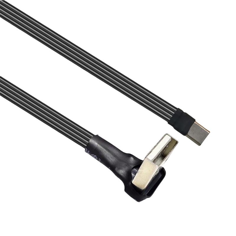 Flat Flexible Right Angled 90 Degree Usb Male to Type C Charging Data Cable 10W for Cellphone Laptop