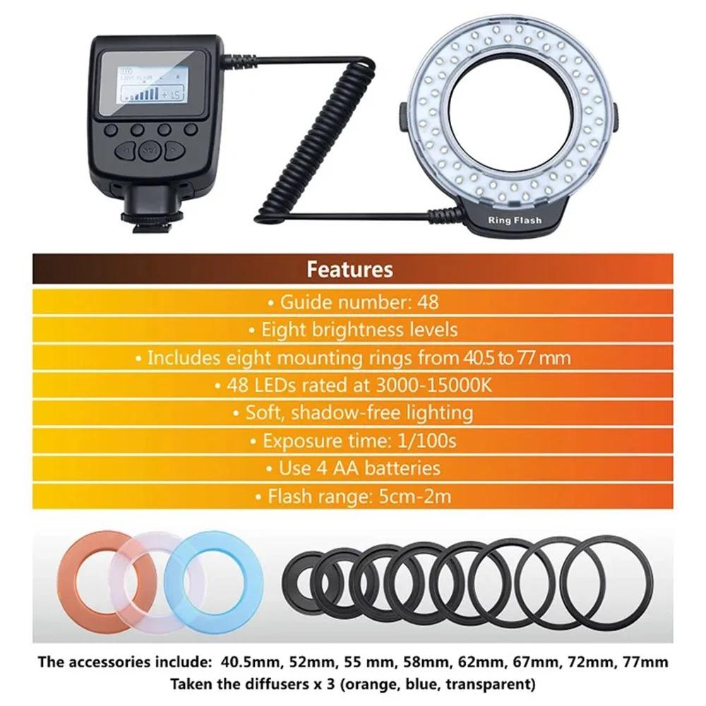 Macro Ring Flash Led With Leds For Canon Nikon Dslr, Continuous Lighting For Macro Product Jewelry Photography, Studio Shooting