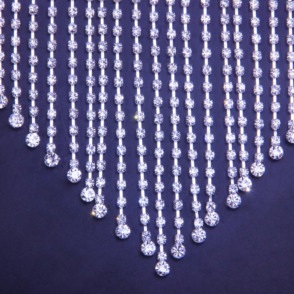 Moda Europeia e Americana Corrente de Cintura e Corpo com Borla de Strass para Mulheres - Acessório para Festa de Boate