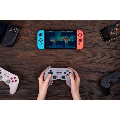8BitDo Pro 2 Bluetooth Controller for Switch, Hall Effect Joystick Update, Wireless Game Controller for Switch, PC, Android, Steam Deck & Apple (Gray)