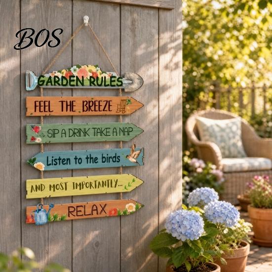 Weatherproof Porch Sign Garden Rules Hanging Sign, Spring Wooden Welcome Door for Front Patio Wall Art Door, Rustic Farmhouse Plaque Yard Gardening