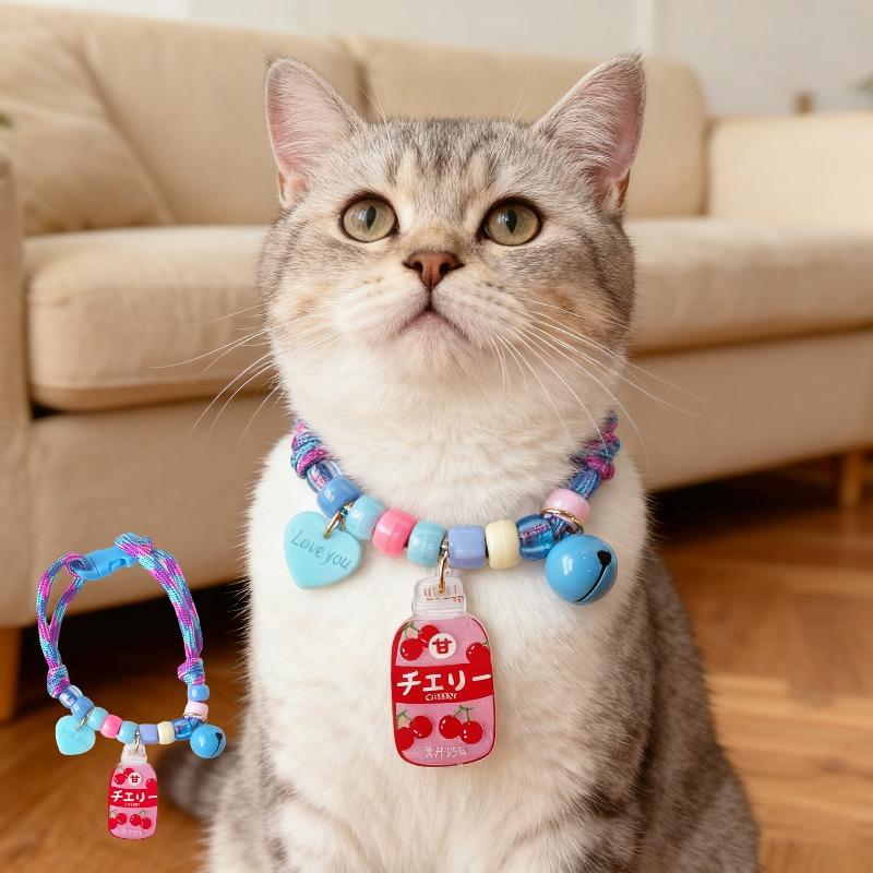 

Pet Collar, Dog and Cat Necklace, Neck Ring, Comfortable Buckle, Adjustable Neck Strap Blue cherry 1pc