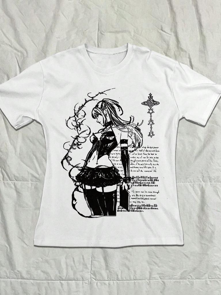 Gothic Street Fashion Aesthetic Vintage 2000s Punk Print Casual Y2K Style T-Shirt Suitable For Daily Wear 2025 Summer Tee Tops