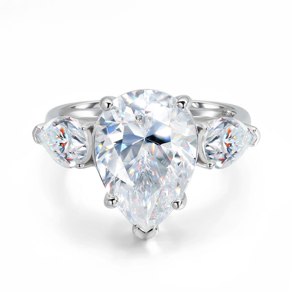 8 Carat Pear Cut All Moissanite Rings for Women Copper18K Plated 3 Stones Waterdrop Shape Engagement Wedding Band