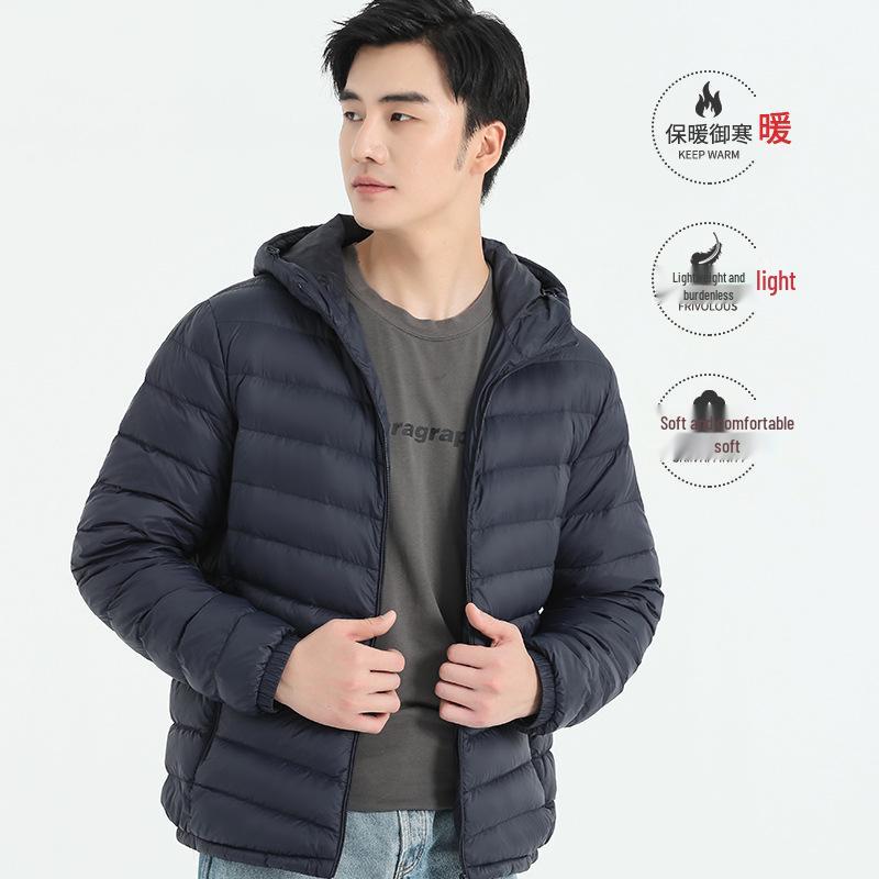 Men's Lightweight Hooded Down Jacket 2025 – Short Style, Stand-Up Collar, Trendy Winter White Duck Down Outerwear