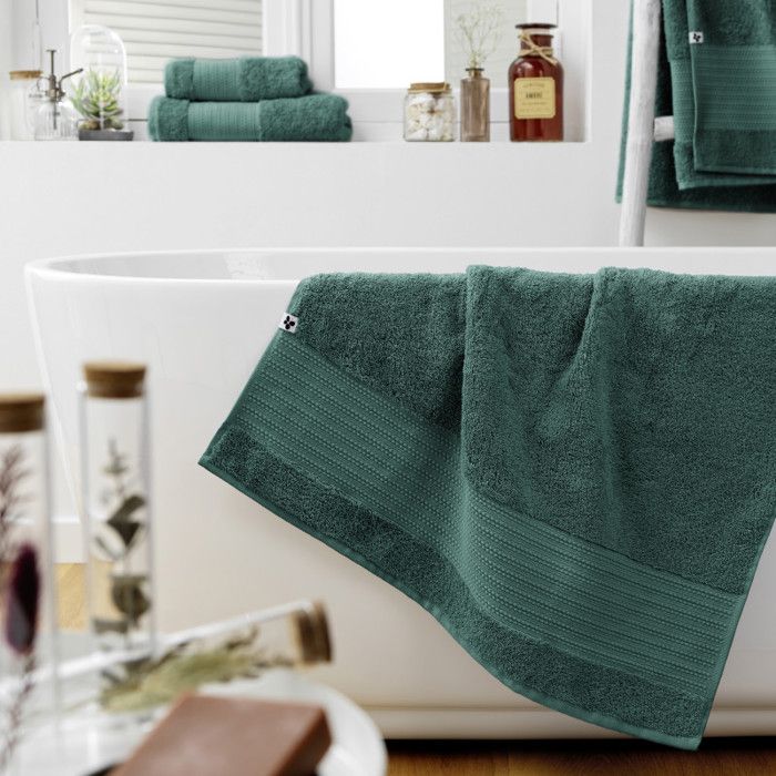Drap de douche "Garance" 70 x 130 cm / 100% Coton Bio / 600 gr/m² l'Effet Papillon - Garance Emeraude - Drap de douche 70 x 130 cm
