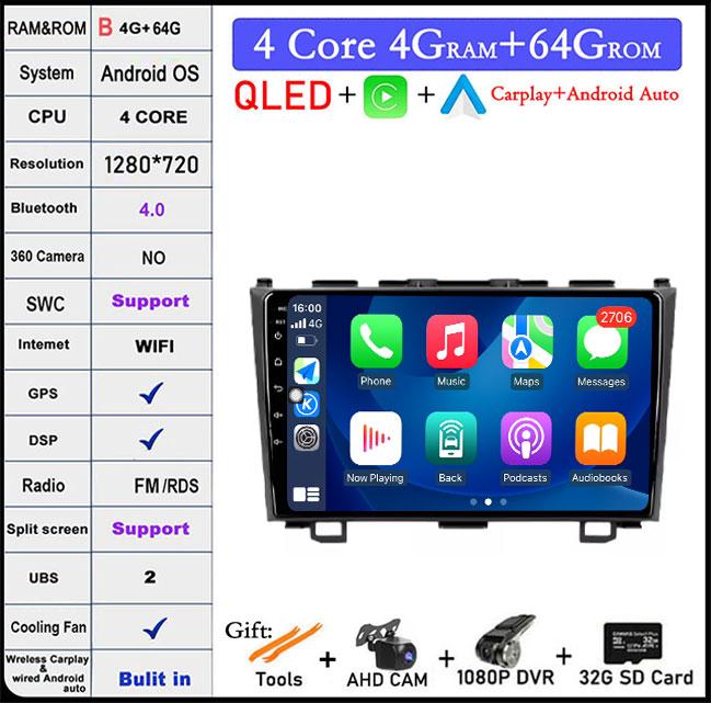 9 Lnch Android 14 For Honda CRV CR-V 3 RE 2006-2012 Car Radio GPS Navigation Multimedia Player Stereo Head Unit QLED Screen