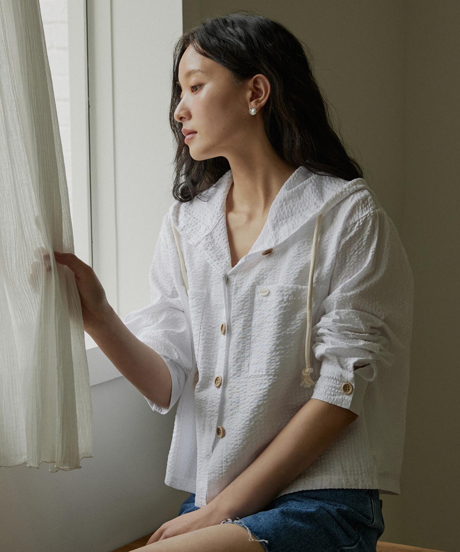Adowl Seersucker Stripe Vintage Hood Shirts - White White/Free