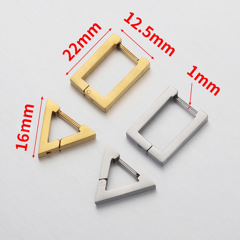 2-4pcs Stainless Steel Earrings Triangular Rectangle Earrings Hoop Fashion Jewelry Making DIY Women Men Punk Hiphop Bijoux