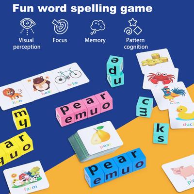 Wort-Rechtschreibspiel, CVC Phonics Flash Card, Holzbuchstaben-Baustein, Kleinkinder, Alphabet-Matching, Vorschul-Lernen, pädagogisches Spielzeug