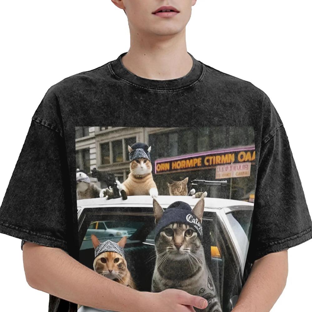 Pánská zábavná kočičí parta meme grafická trička topy plážová vintage trička s krátkým rukávem tričko s kulatým výstřihem populární vzor tričko dropshipping