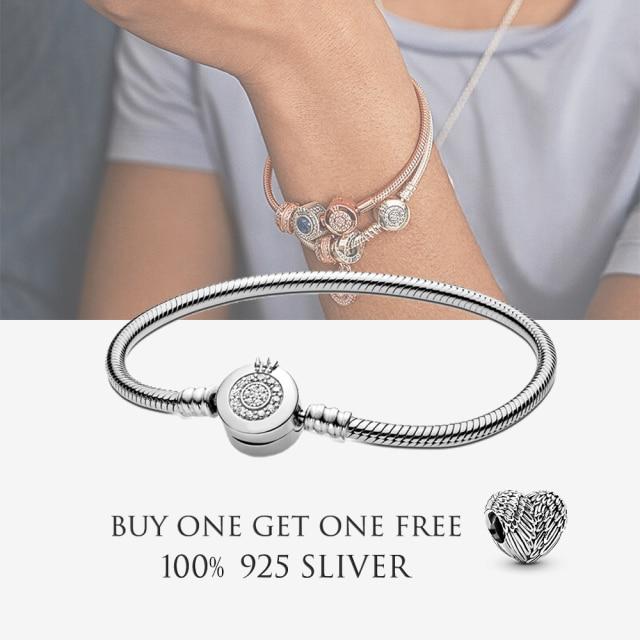 New S925 Sterling Silver Moments Crown O Clasp Snake Chain Bracelet Fit Original Sliver Charms For Women Diy Making Jewelry