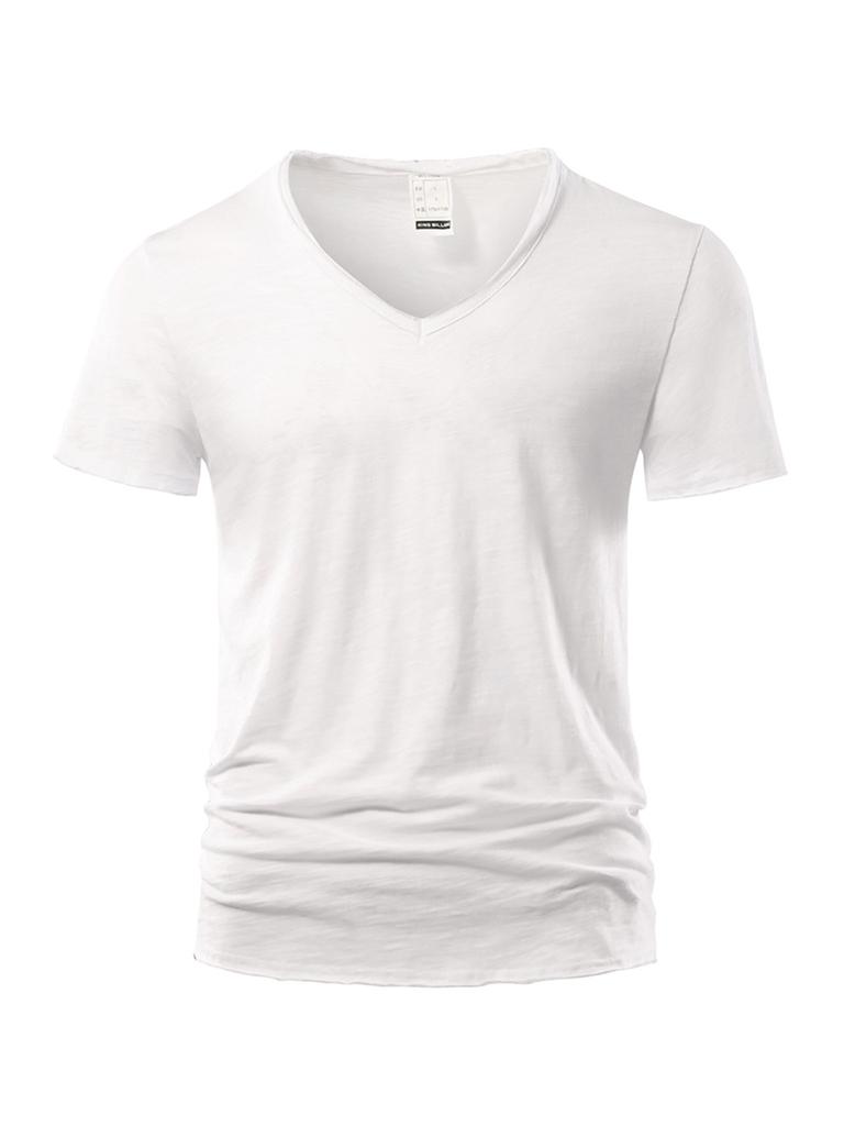 Sommer Strand Herren T-Shirt V-Ausschnitt Slim Fit Reine Farbe Kurzarm Baumwolle Top T-Shirts Männlich Fitness