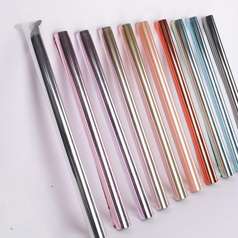 Spiegel-Kunstpapier Blumen-Geschenkpapier Metallische Glänzende Oberfläche Reflektierend Strauß Florales Geschenkpapier Aluminiumfolienpapier