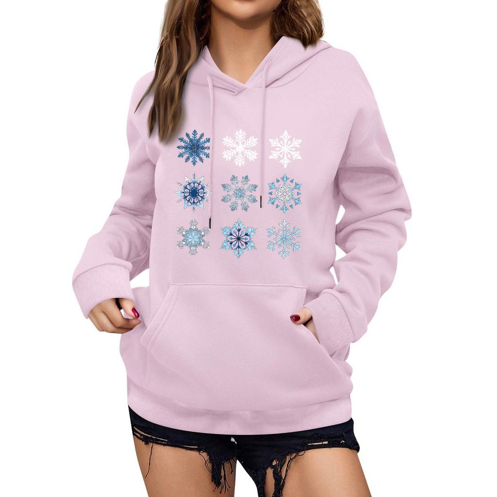Women's Winter Christmas Printed Pullover Hooded Sweatshirt Fleece Long Sleeve Sweatshirt