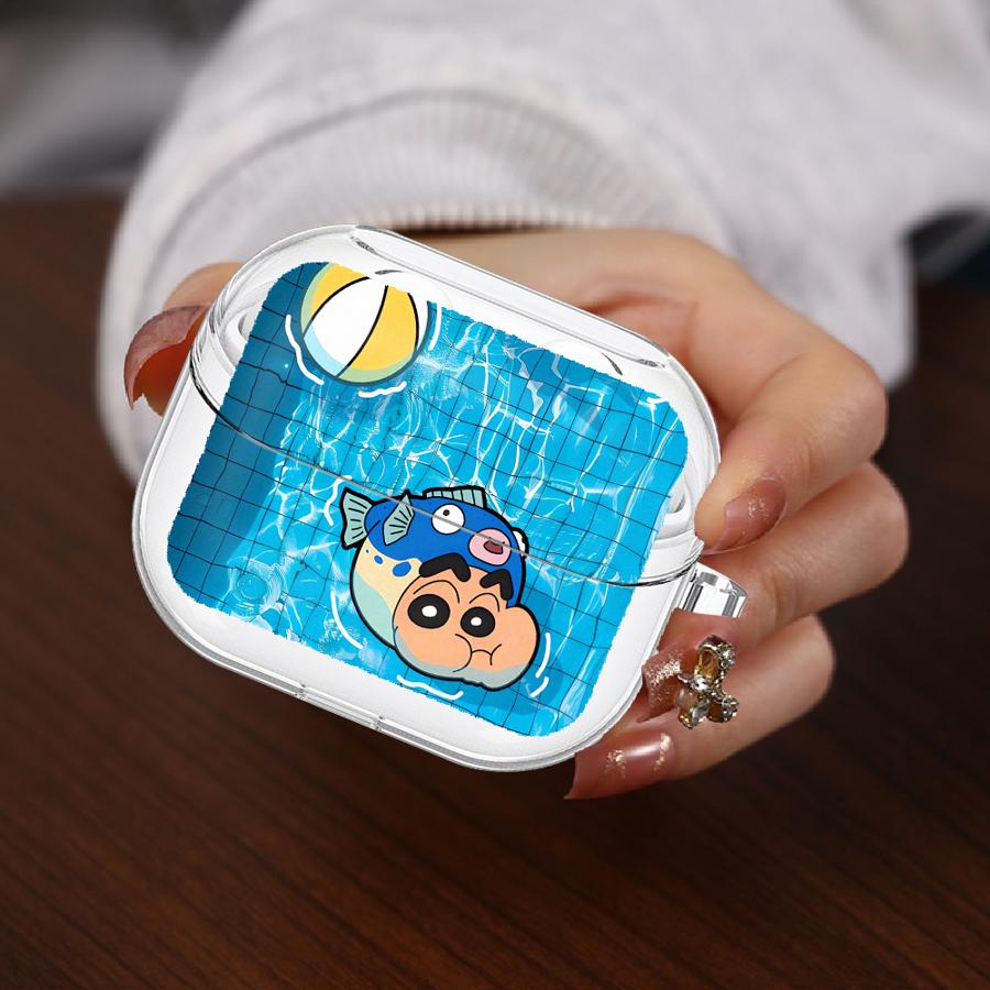 Crayon Cute Shinchan Case For Samsung Galaxy Buds 2Pro Live 4 Pro 3Pro 2 4Pro 3 FE Clear Earphone Cases Cover With Hook