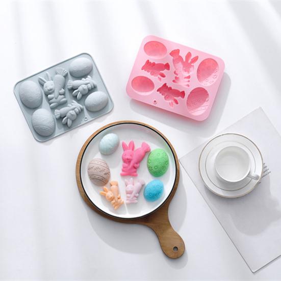 Easter Silicone Baking Mold 4 Egg 3 Bunny Shaped Flexible Non-Stick Cake Mold Chocolate Jelly Ice Cream Dessert Mold