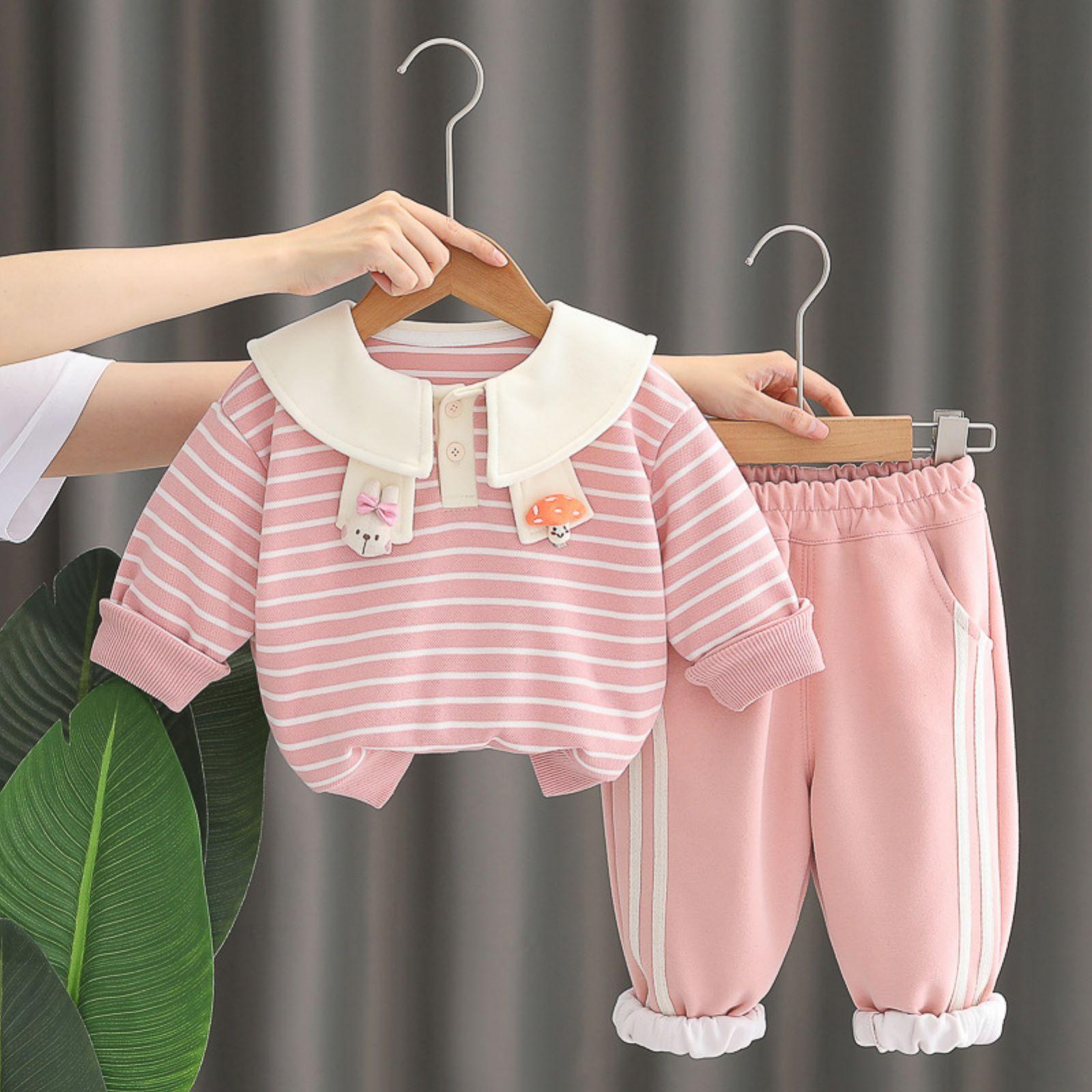 

Детский повседневный комплект с длинным рукавом, удобные наряды для повседневной носки 90 розовый