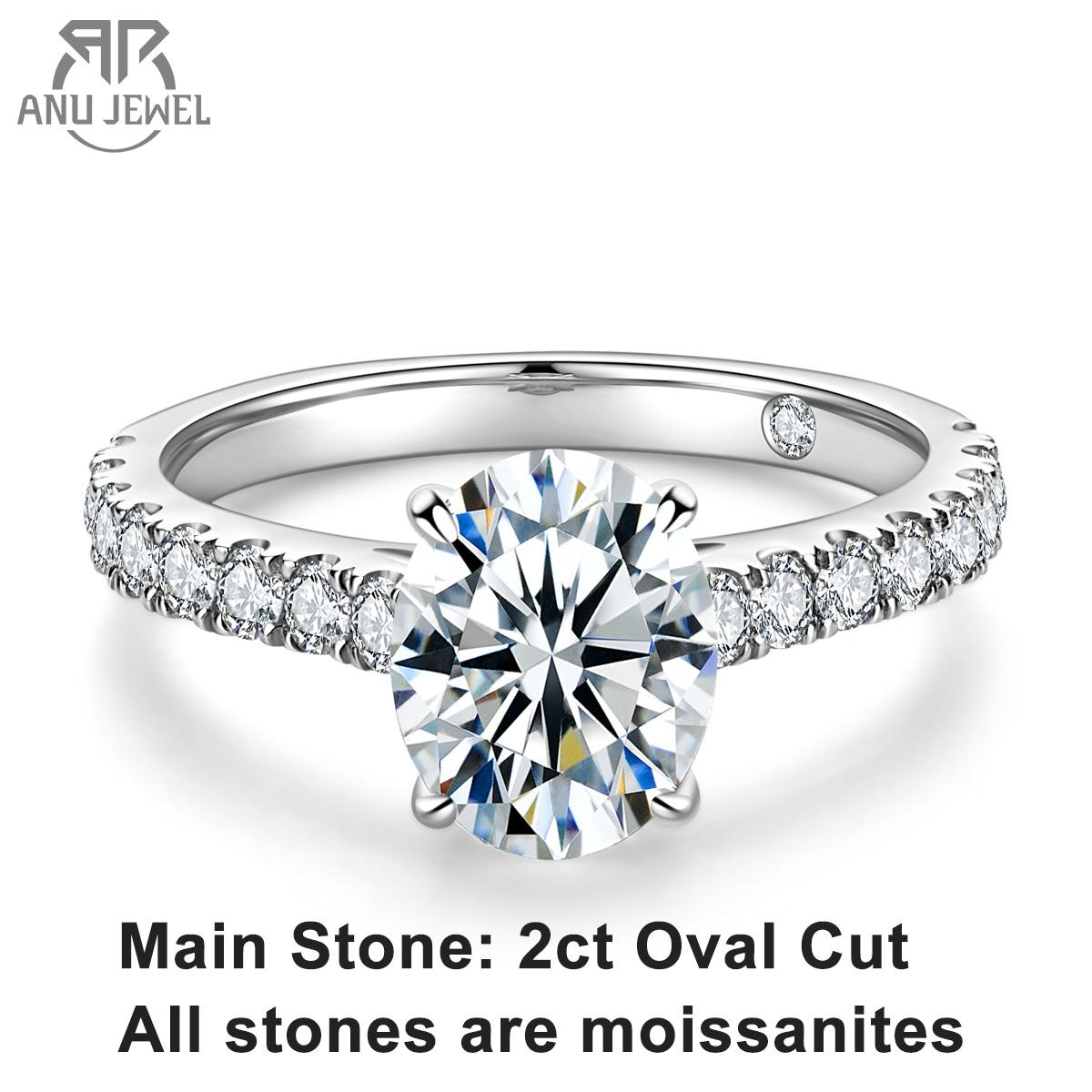 

Обручальные обручальные кольца AnuJewel 2-каратная овальная огранка D цвета муассанитового кольца из 18-каратного золота из серебра 925 пробы