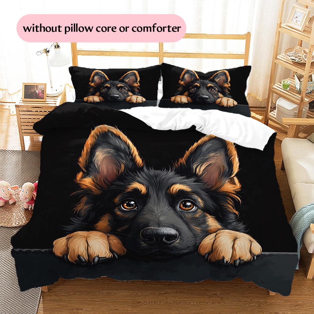 Black German Shepherd Pattern Bedding Home Decoration Birthday Gift (1 * Duvet Cover + 2 * Pillowcase, Without Core)