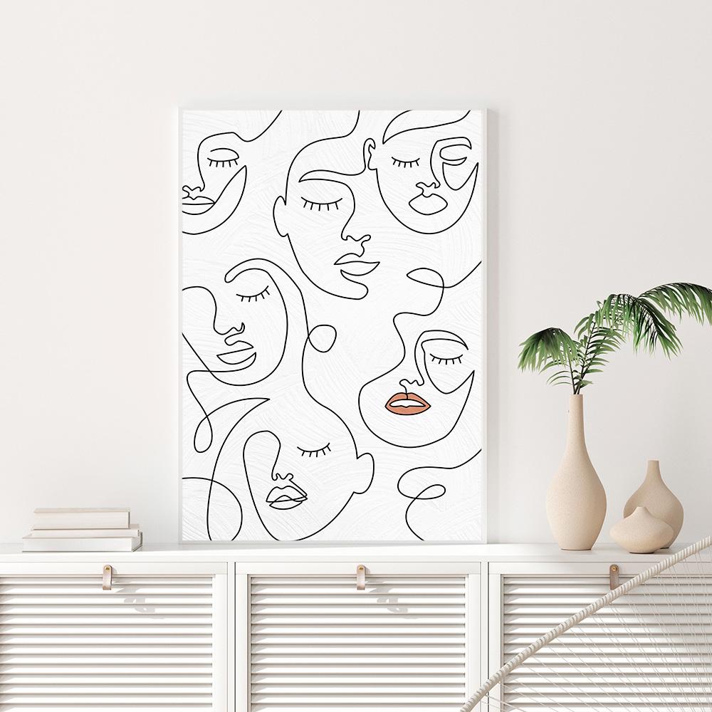 Abstrakte Linie Gesicht Regenbogen Minimalistische Wandkunst Leinwandmalerei Nordisches Poster und Drucke Wandbilder für Wohnzimmerdekor