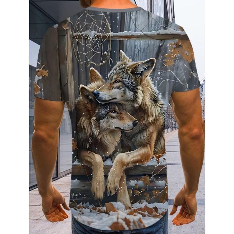 Men's Plus Size 3D Deer Print T-Shirt - Oversized Fit Suitable for Outdoor Sports & Casual Wear,