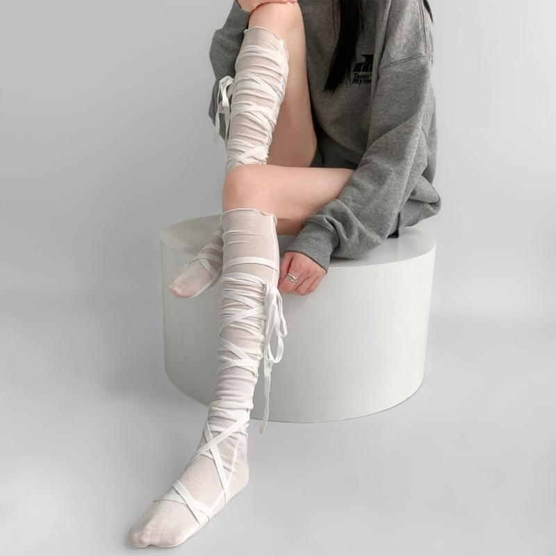 Damen Bandage Overknee-Socken Anime Cosplay Kostüm Riemchen Oberschenkelhohe Strümpfe Lange Stiefelsocken Strumpfwaren