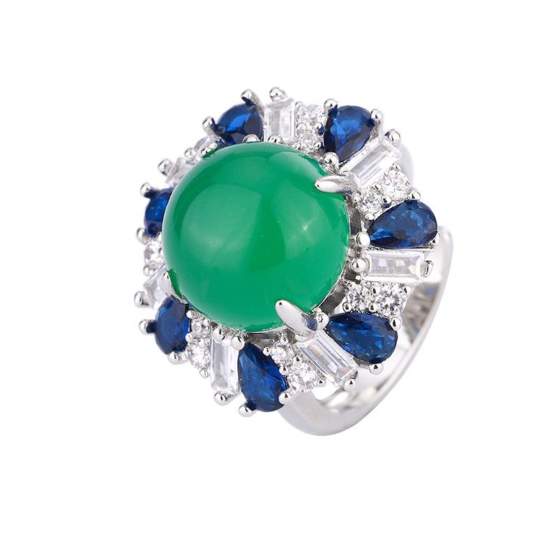 Schmuckset 925 Reines Silber Nadel Ohrringe Ring Imitation Chalcedon Zweiteiliges Set Ring Ohrringe Damen