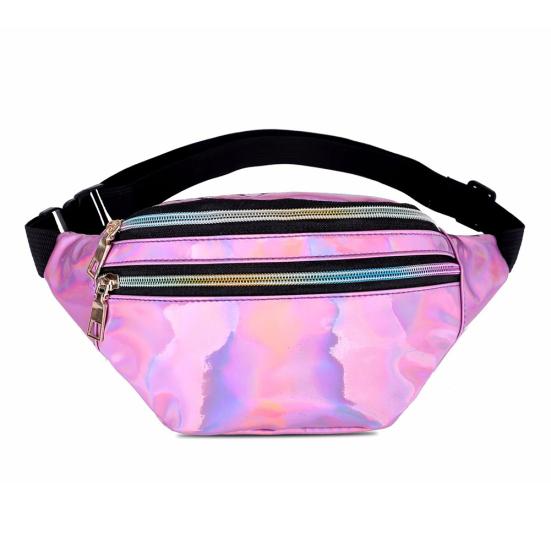 Wonder Pocket Lesklý Laserový Zip Ledvinka Nastavitelný Popruh Dámská Crossbody Taška