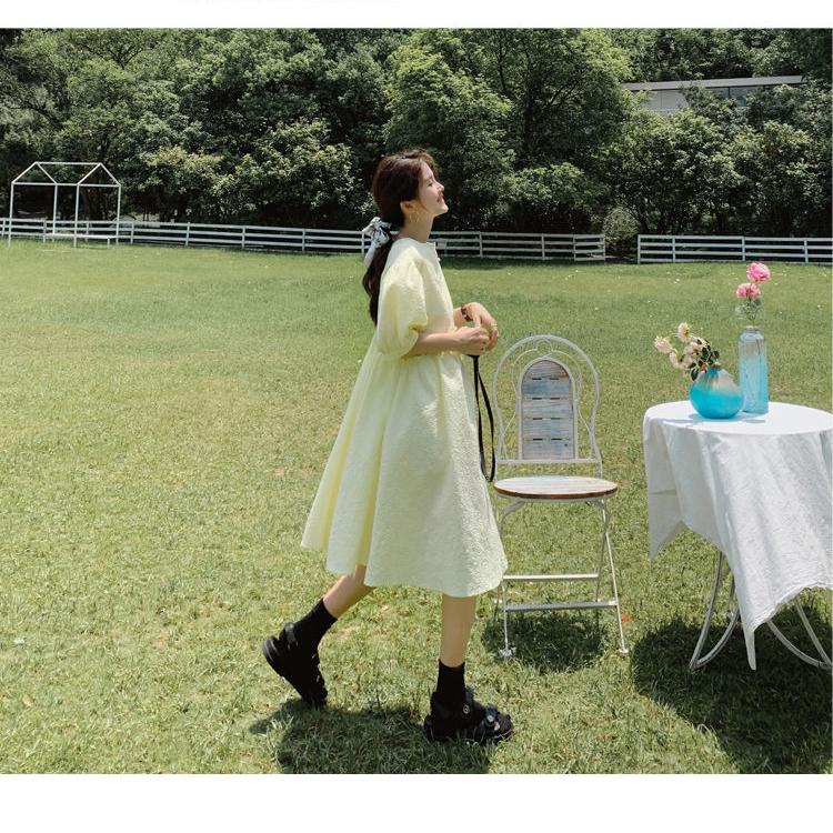 French Princess Style Dress with Soft Dresses Bubble Sleeves