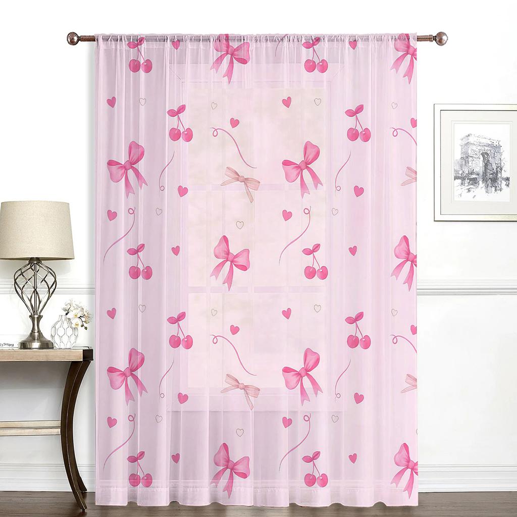 Sötkörsbär Fjärilsfluga Fönstergardin Mjuk Söt Enkel Rosa Serie Stångficka Dekorativ Flickaktig Stil Fönsterbehandling