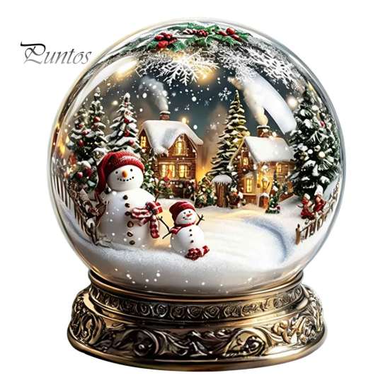 Rotating Carousel Table Ornament Christmas Crystal Ball Figurine, 2D Acrylic Winter Cottage Lightweight Holiday Gift Tabletop Ornaments for