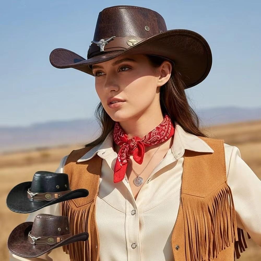 Ethnischer Stil Western Cowboyhut Kunstleder Ritterhut Coole Schirmmütze Radfahren