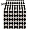 Easy Care Table Decor Modern Geometric Runner, Black And White Checkered Casual Texture Dining Room Accessory 72 Inch Striped Runner for Stylish