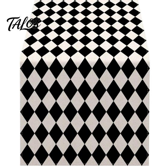 Easy Care Table Decor Modern Geometric Runner, Black And White Checkered Casual Texture Dining Room Accessory 72 Inch Striped Runner for Stylish