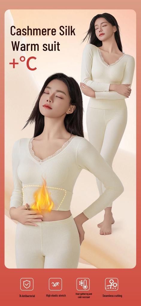 2025 Stylish Cashmere Wool & Silk Warm Base Layer with Built-in Bra Pads