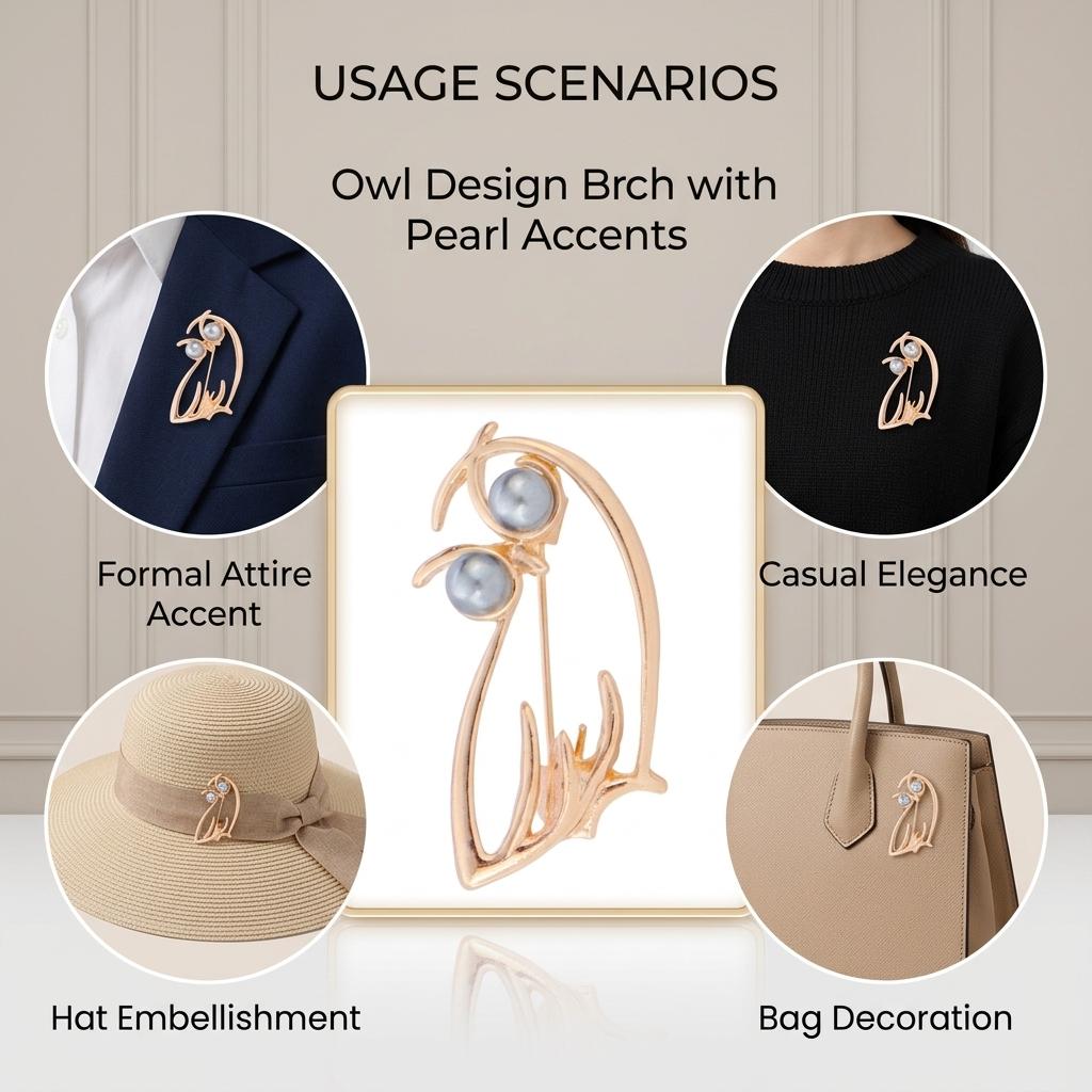 Pearl Decorated Owl Brooch Zinc Alloy Durable Anti-Corrosion White Gold Kc Gold Plated