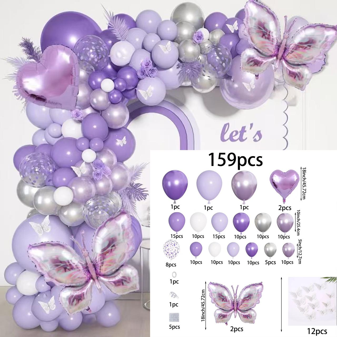 

159Pcs purple butterfly Balloon arched wreath set for bathing brides wedding shower birthday party gender reveal decoration Other