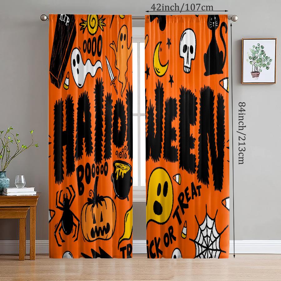 2pcs- Halloween Happy Polyester Curtains, Pole Bag Curtains 42*84, Bedroom Living Room, Home Room Party Decoration
