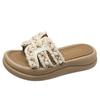 Thick-soled slippers women's summer outer wear with skirts 2025 new soft-bottomed beach pearls heightened one-word cool slippers
