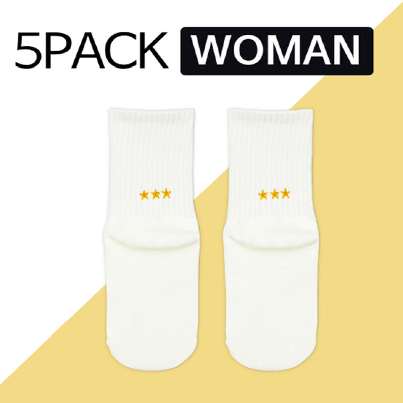 [5PACK] Women s Heel Point Star Embroidery Socks ivory