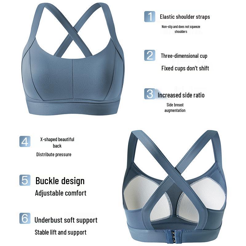 Women's Shockproof Sports Bra for Running and Yoga - Wire-Free, Side Support, Beautiful Back Design