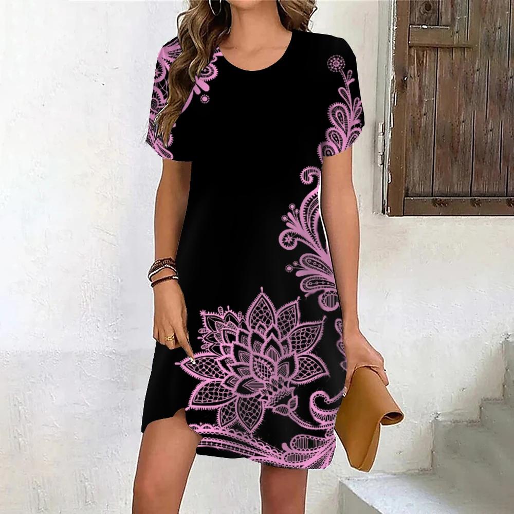 Fashion 3D Print Summer Dress Loose Casual Short Sleeve O-Neck Mini Dress