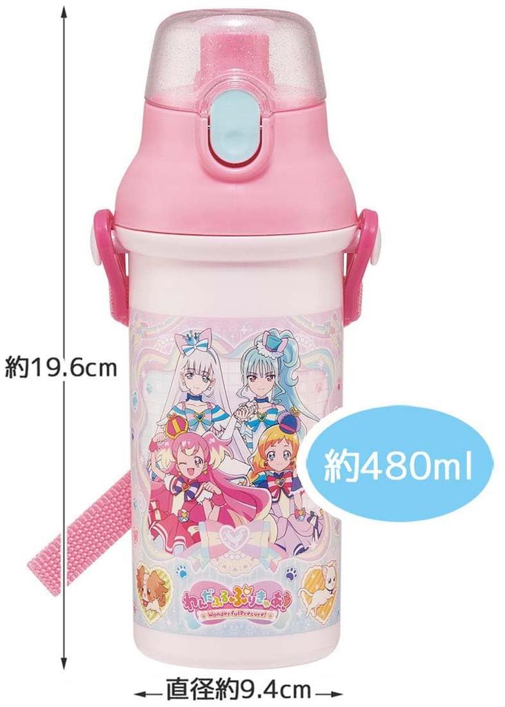 Skater Wasserflasche aus Kunststoff, 480 ml, mit einem Druck, antibakteriell, kinderfreundlich, leicht, antibakterielle Behandlung, hergestellt in Japan, Wandafuru Girls PSB5SANAG
