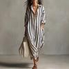 European and American Independent Station Cross-border Fashion Loose V-neck Long Striped Summer Explosion Nine-quarter Sleeve Women's Shirt Dress