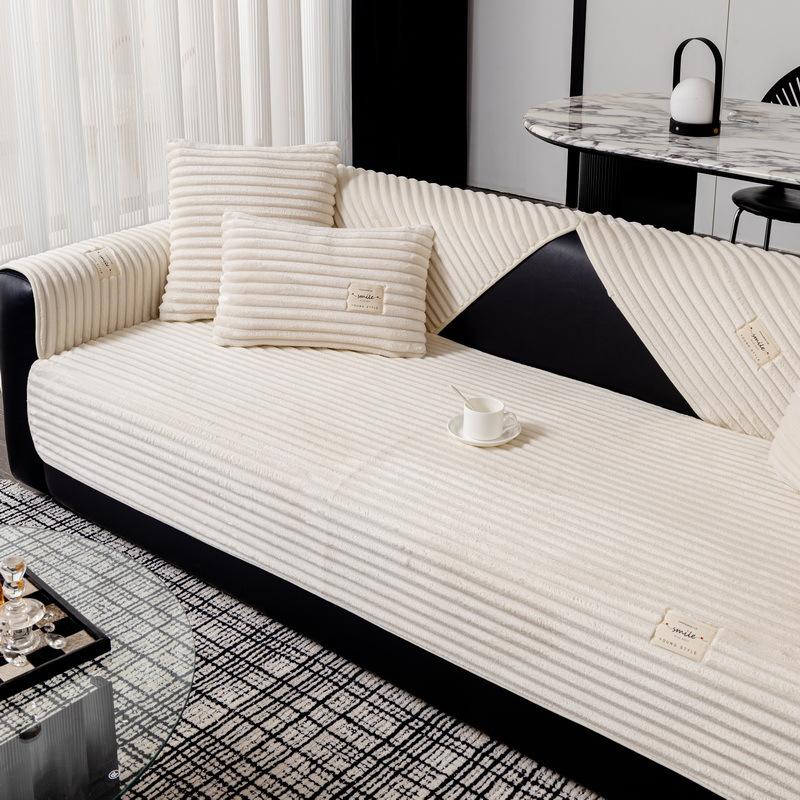 Autumn And Winter Cream Wind Plush Sofa Cushion New Non-Slip Straight Row Advanced Thermal Leather Sofa Seat Cushion Cover Cloth